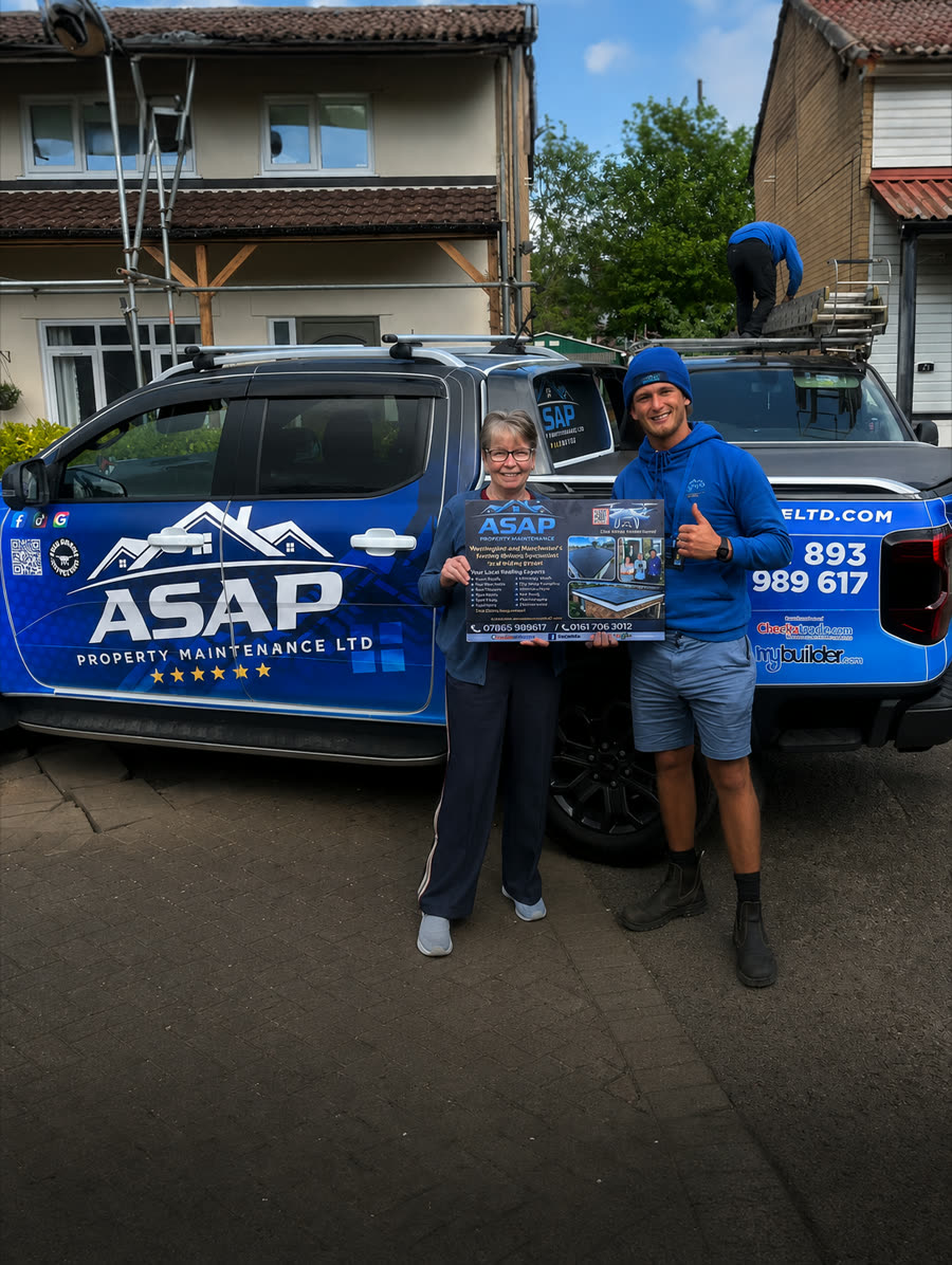 Levi from ASAP Property Maintenance with a happy customer